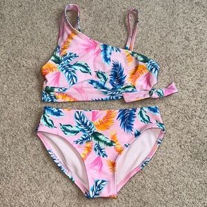 Girl Pink Floral Swimsuit - Sz S